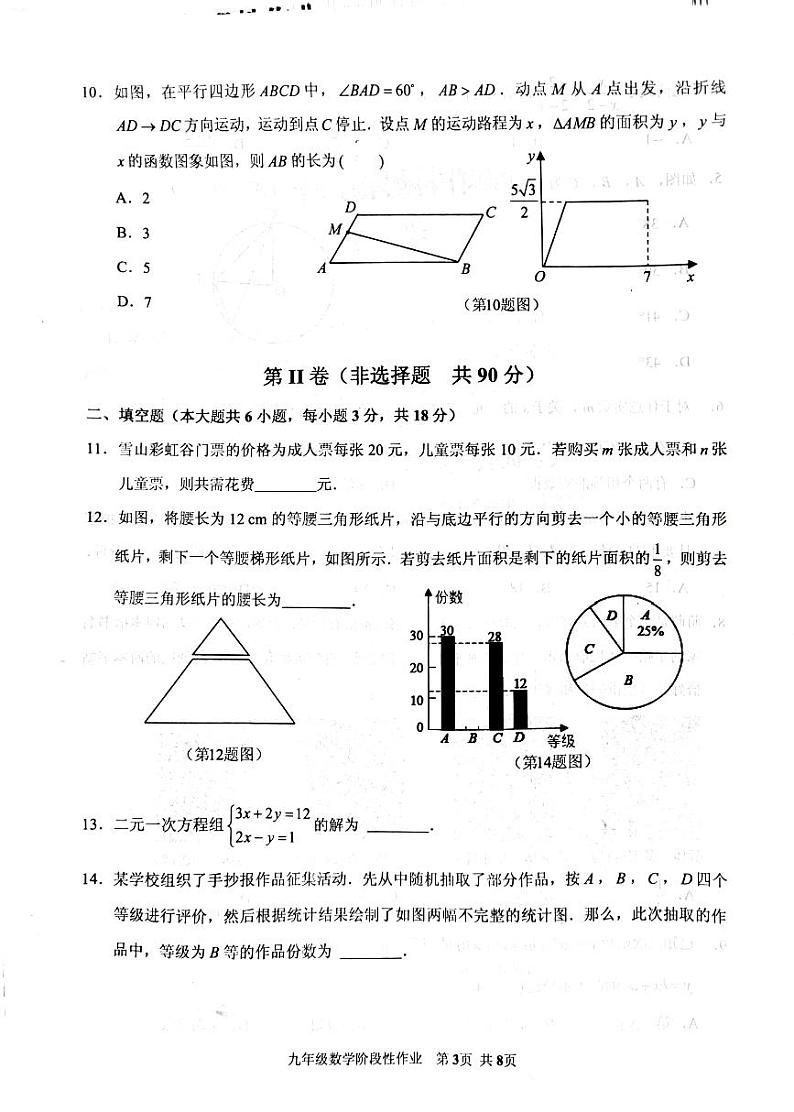 2024年山东省临沂市沂水县九年级中考一模数学试题第3页
