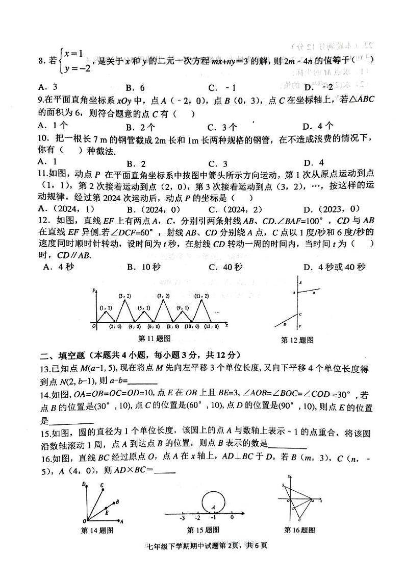 山东省临沂市临沂经济技术开发区2023-2024学年七年级下学期4月期中数学试题02