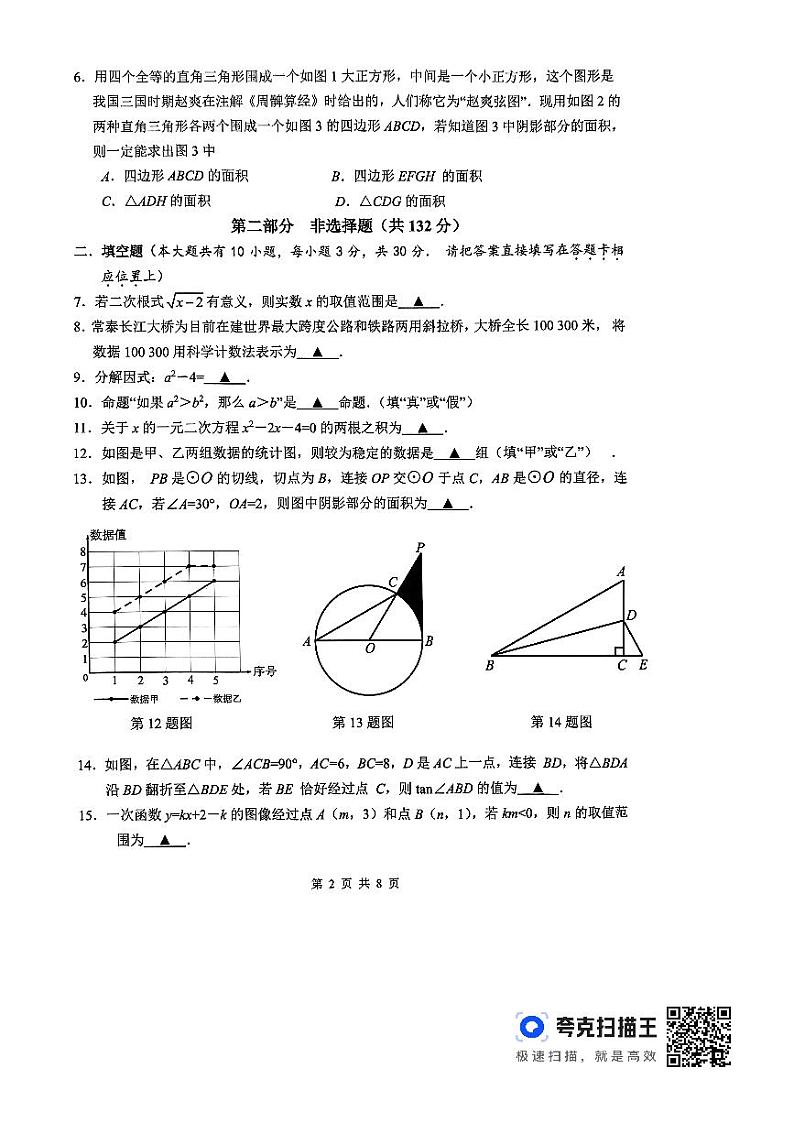 2024年江苏省泰州市泰兴市中考一模数学试题第2页