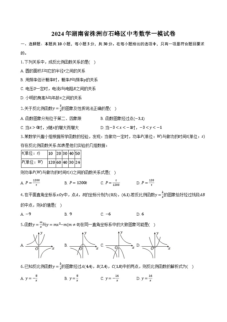 2024年湖南省株洲市石峰区中考数学一模试卷（含解析）01
