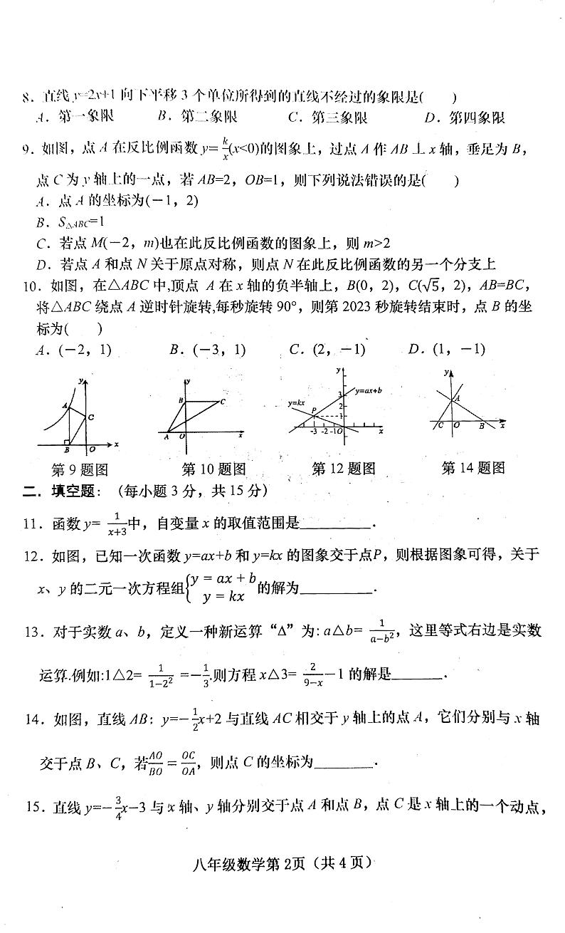 河南省南阳市镇平县2023-2024学年八年级下学期期中考试数学试题02