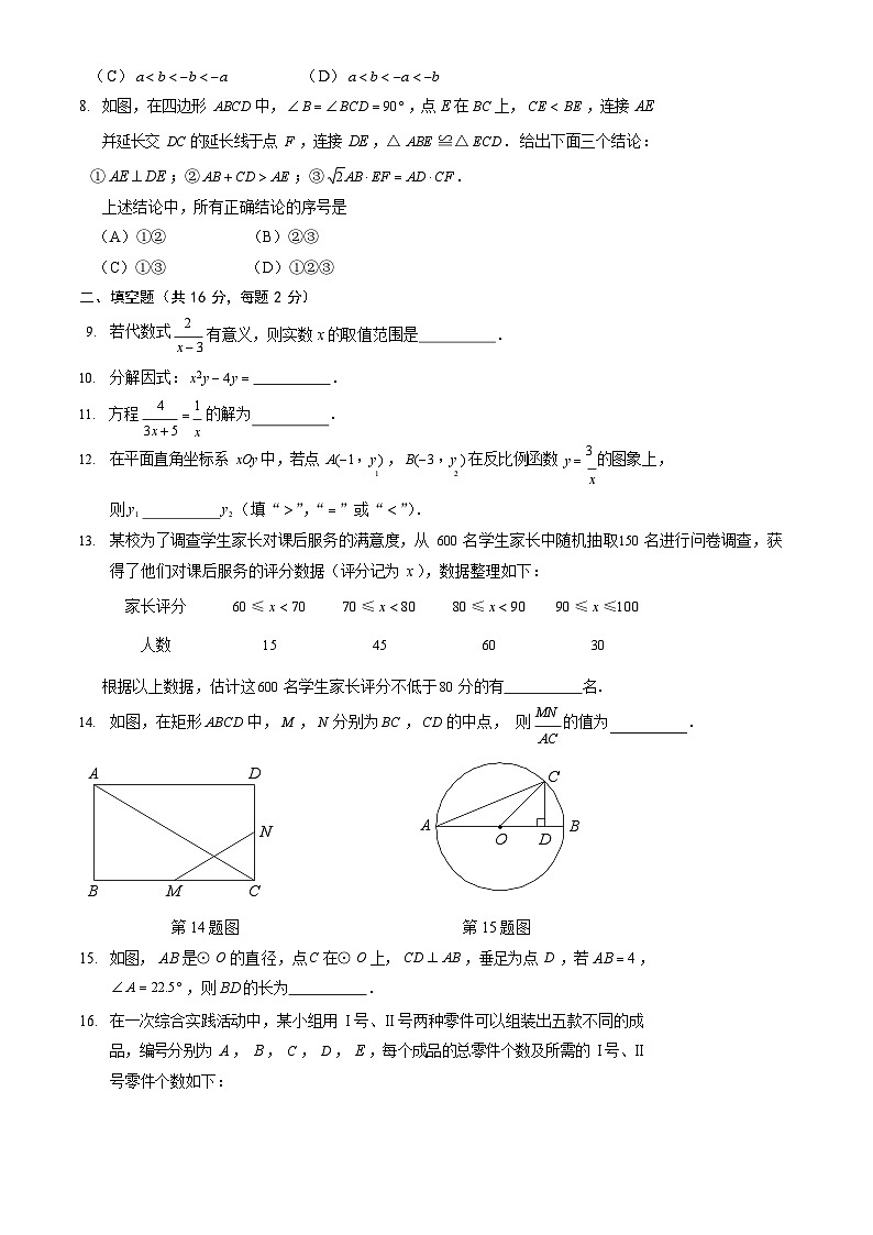 2024北京房山初三一模数学试卷和答案第2页