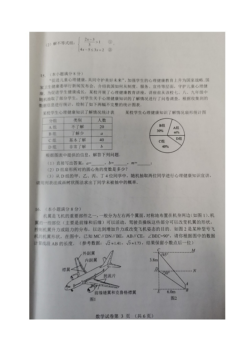 2024年四川省成都市青白江区九年级中考模拟考试数学试题第3页