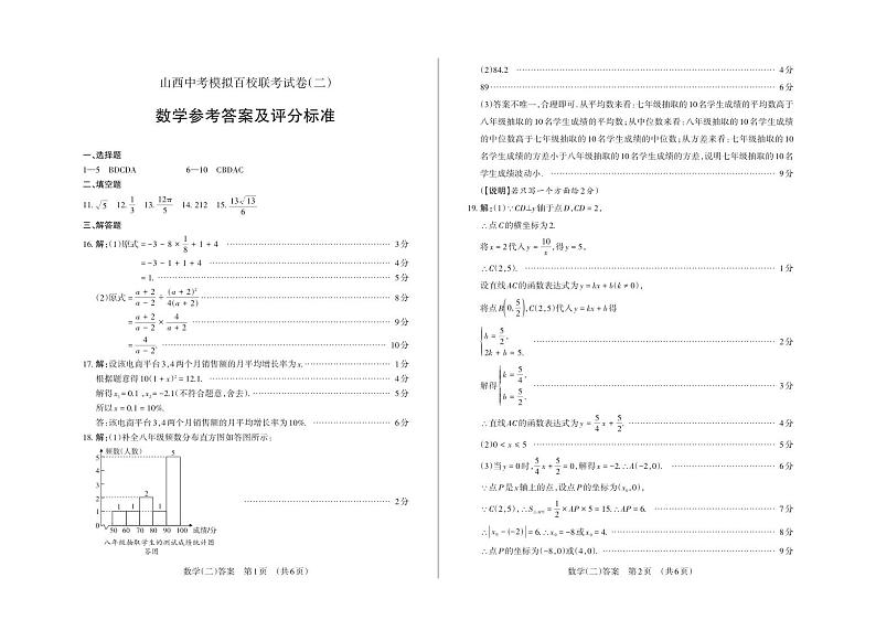2024年山西省中考百校联考二 数学试题01