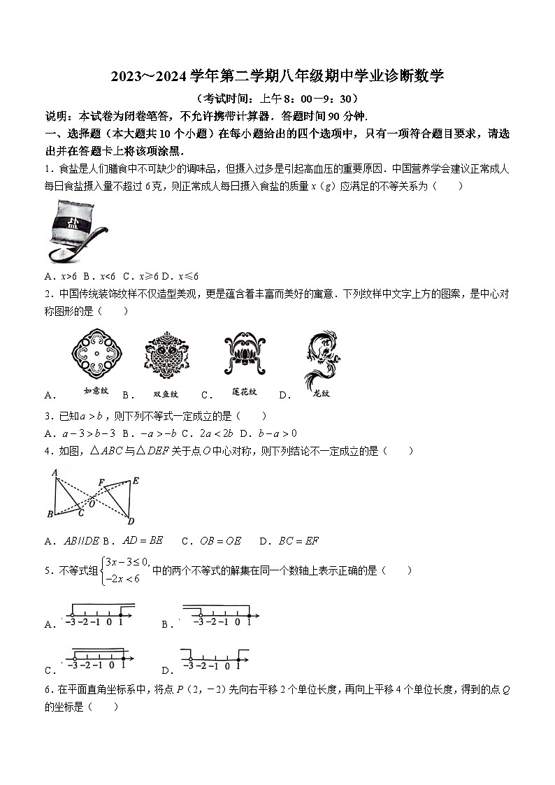 山西省太原市2023-2024学年八年级下学期期中数学试题(无答案)01
