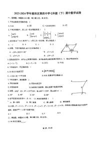 广东省惠州市惠阳区第四中学2023-2024学年七年级下学期期中考试数学试卷