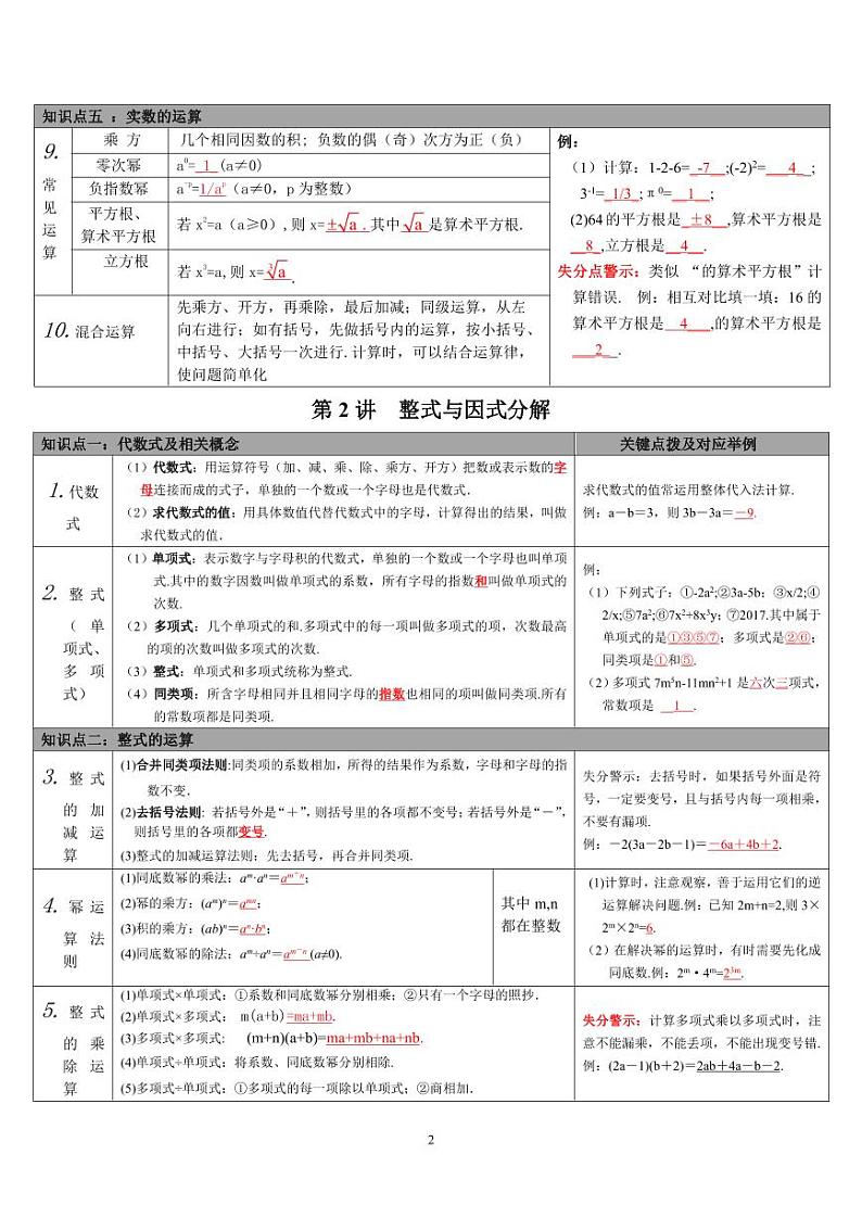 初中数学教材知识梳理·系统复习02