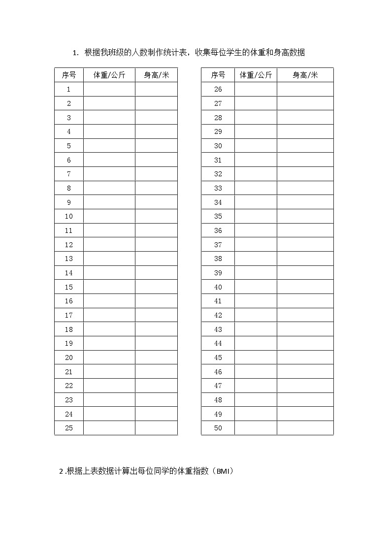 沪科版数学八年级下册 20.3 综合与实践 体重指数(6)-教案第2页