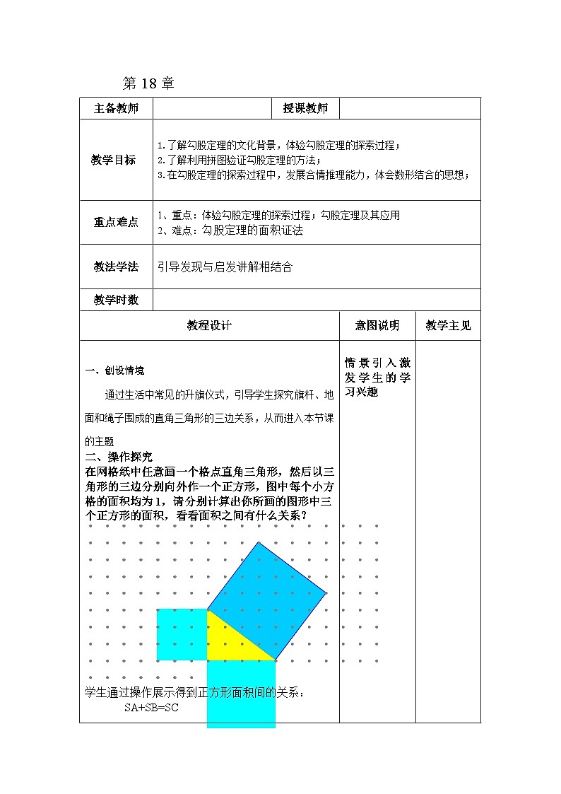 沪科版数学八年级下册 18.1 勾股定理(5)-教案第1页