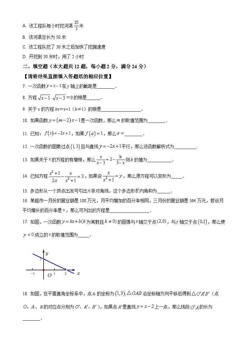 上海市嘉定区2023-2024学年八年级下学期期中数学试题（原卷版）第2页