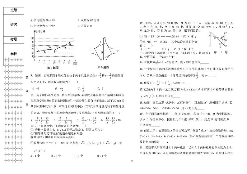2024年黑龙江省绥化市明水县中考一模数学试题第2页
