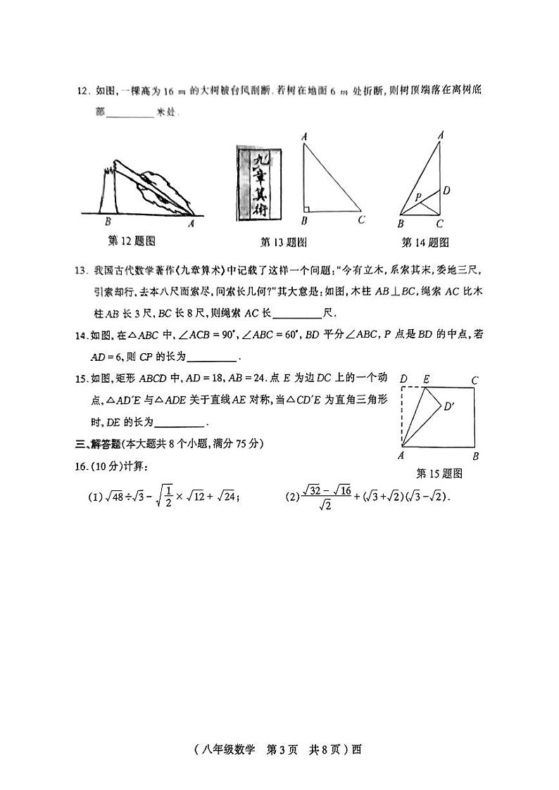 河南省驻马店市西平县多校联考2023-2024学年八年级下学期期中考试数学试题第3页