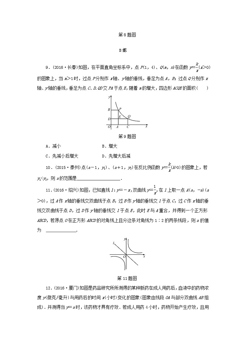 浙江省中考数学总复习第三章函数及其图象课后练习14反比例函数及其图象作业本03