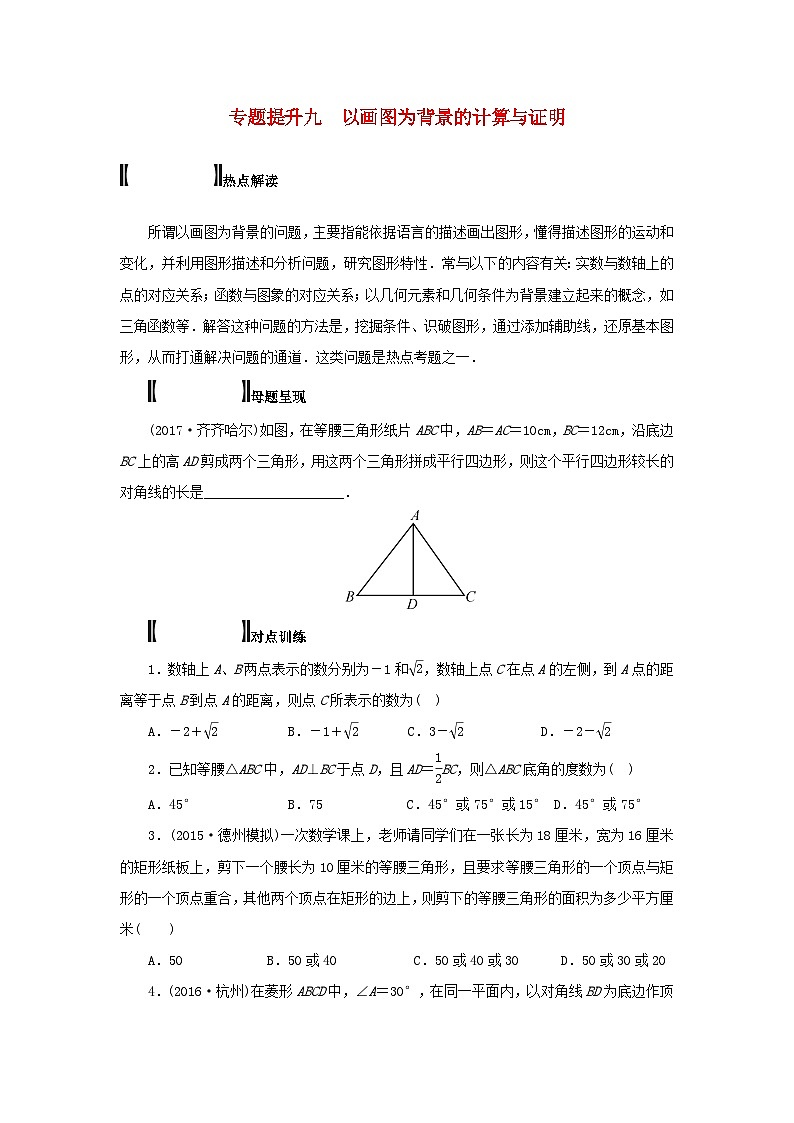 浙江省中考数学总复习专题提升九以画图为背景的计算与证明试题第1页
