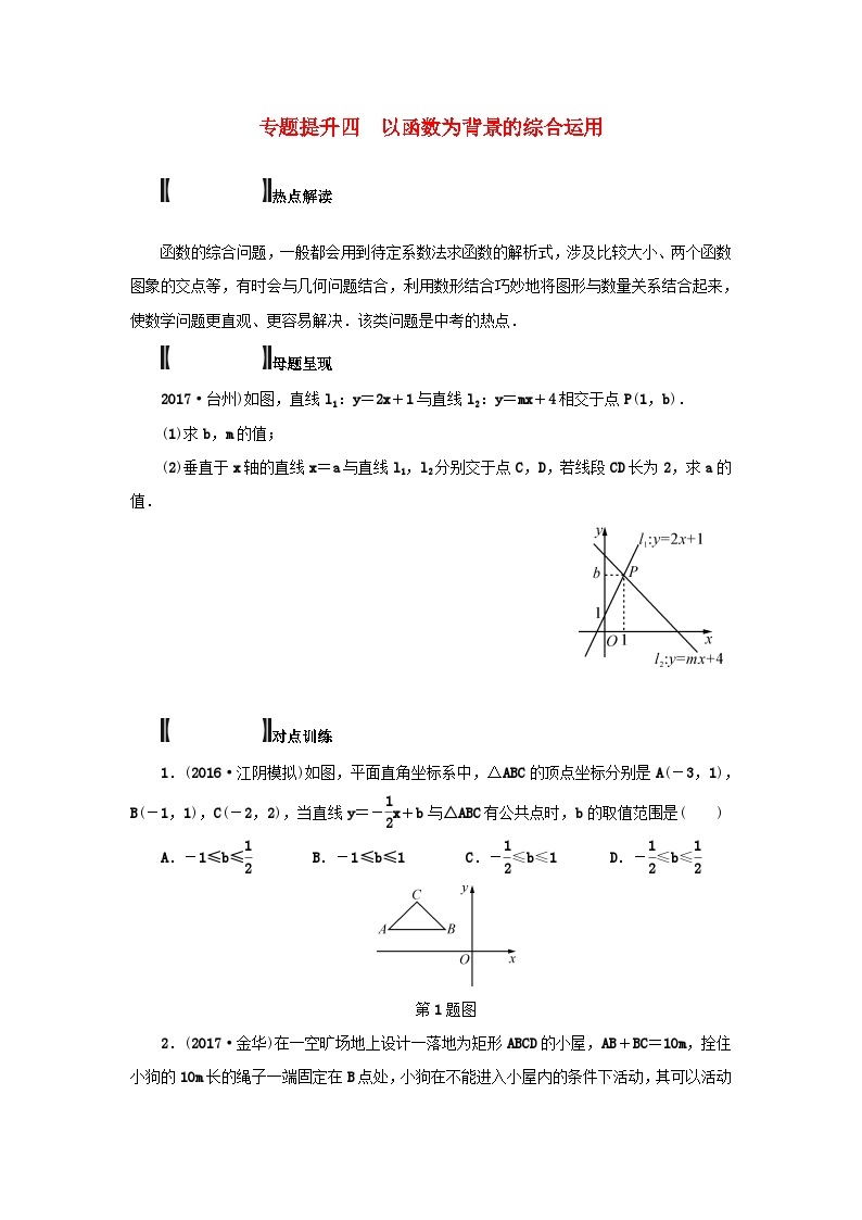 浙江省中考数学总复习专题提升四以函数为背景的综合运用试题01