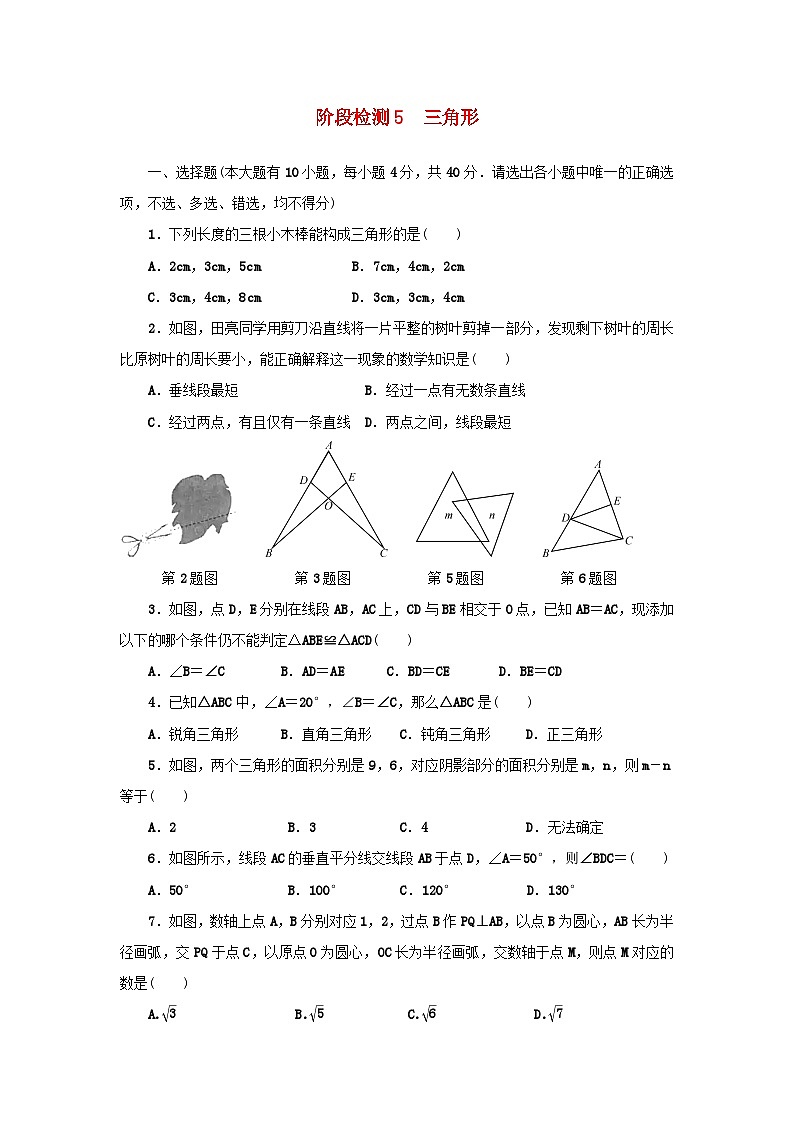 浙江省中考数学总复习阶段检测5三角形试题第1页