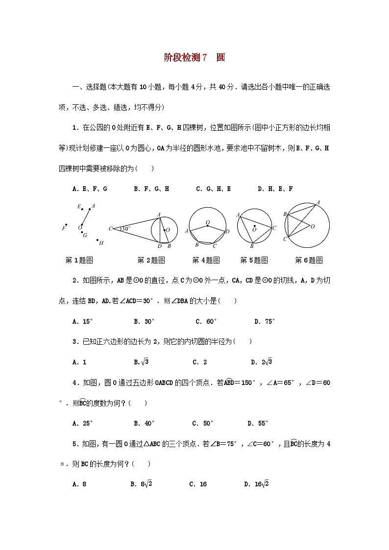 浙江省中考数学总复习阶段检测7圆试题第1页