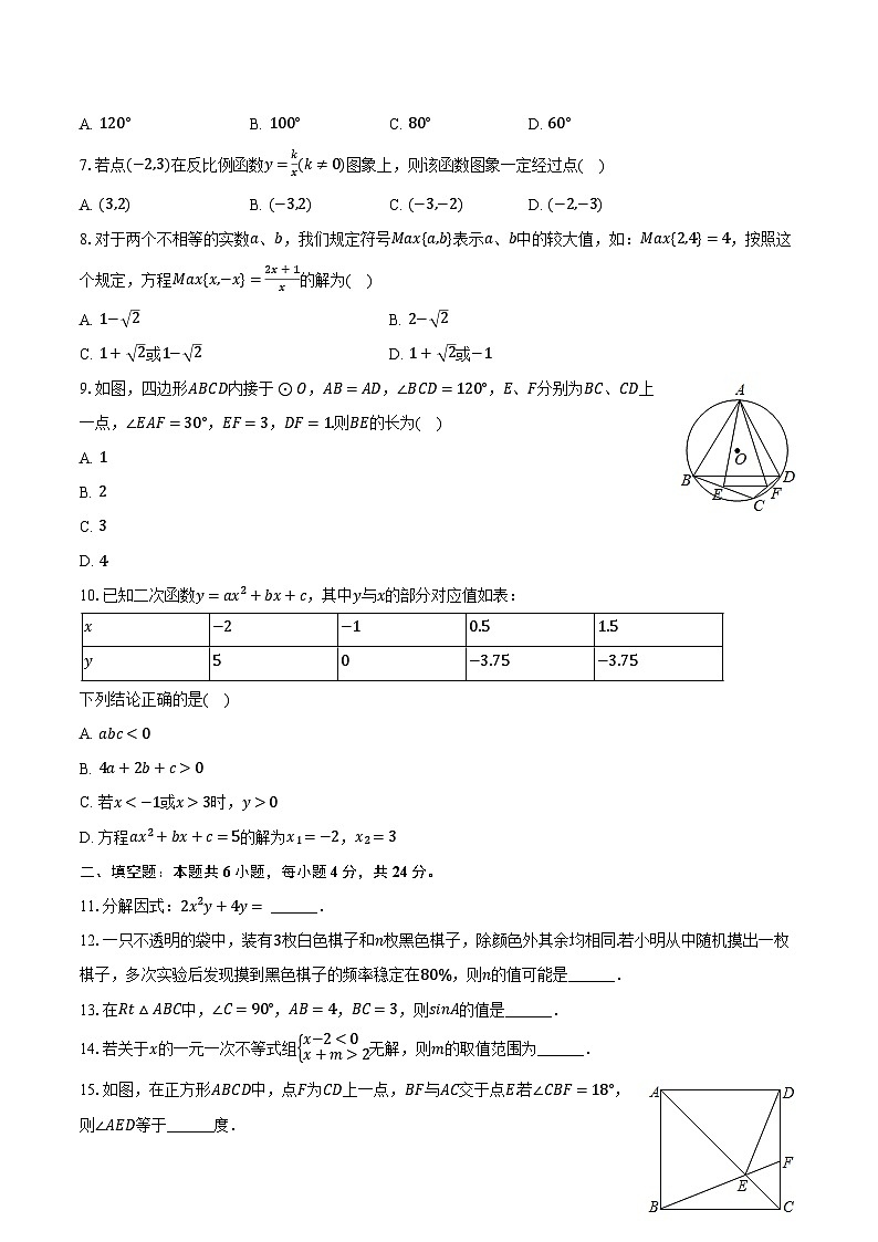 2023-2024学年湖南省湘潭市岳塘区四校联考九年级（下）期中数学试卷（含解析）02