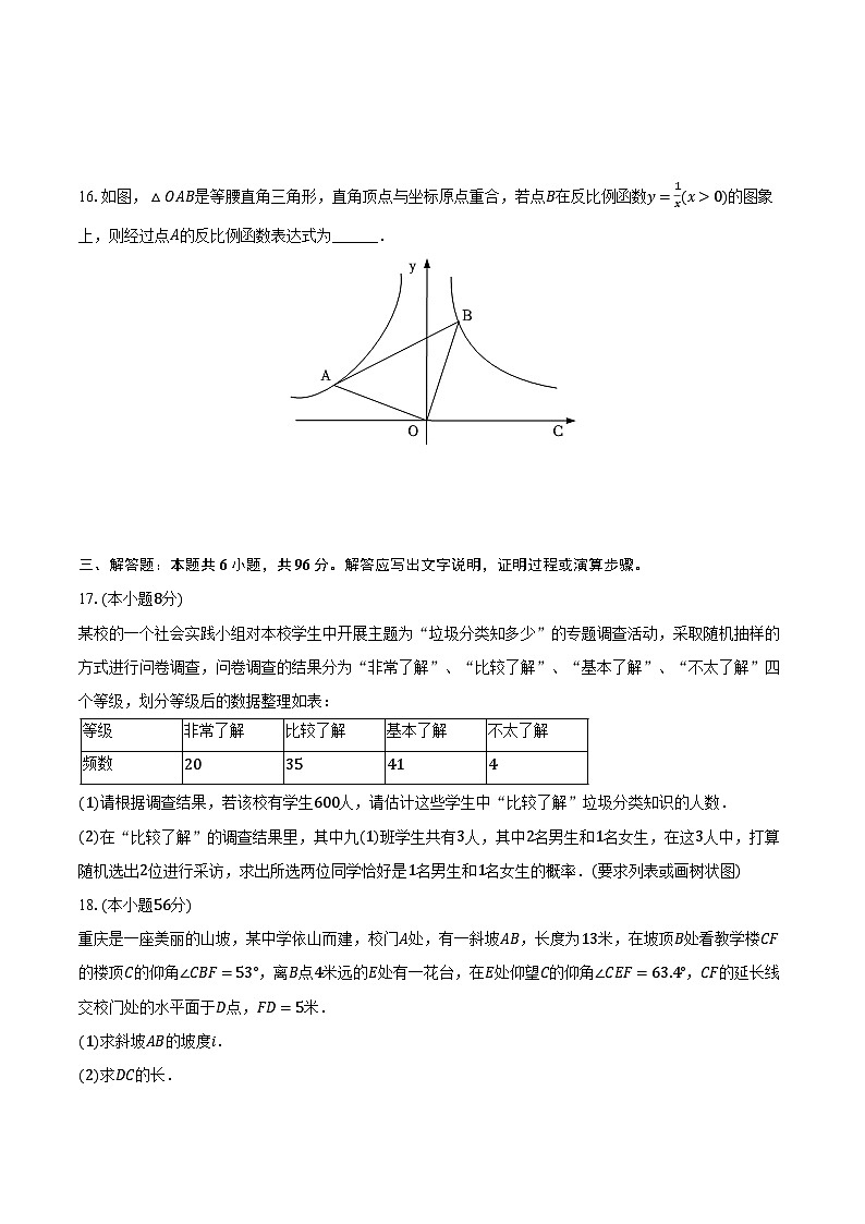 2023-2024学年湖南省湘潭市岳塘区四校联考九年级（下）期中数学试卷（含解析）03