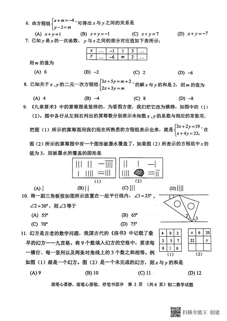 山东省淄博市淄川区2023-2024学年七年级下学期期中考试数学试题02