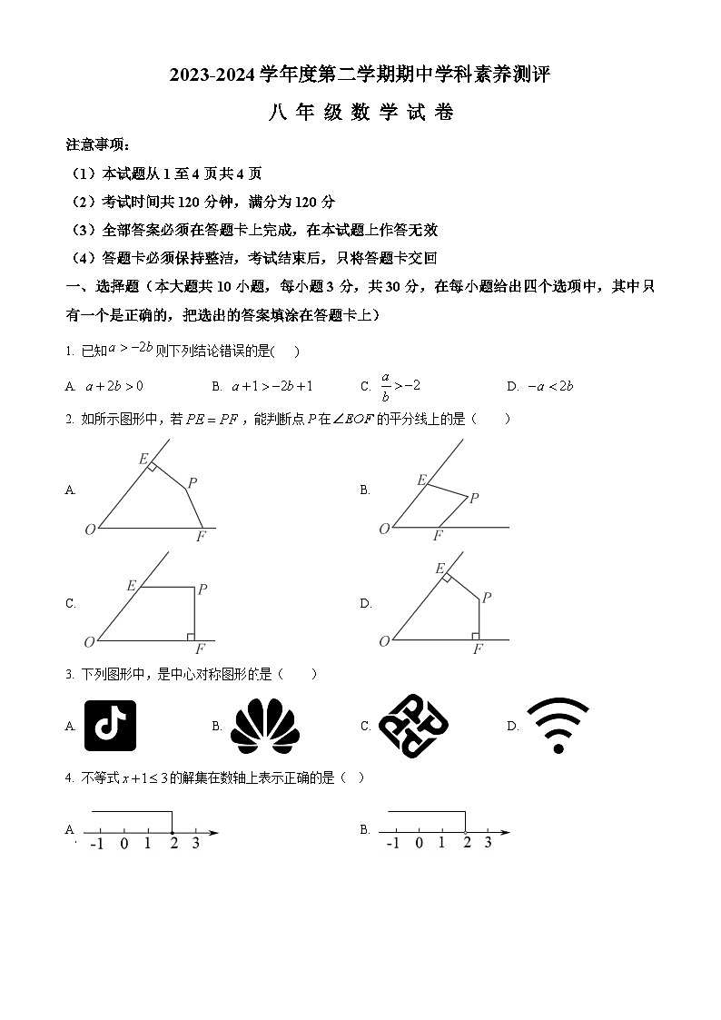 广东省茂名市化州市2023-2024学年八年级下学期期中数学试题（原卷版+解析版）01