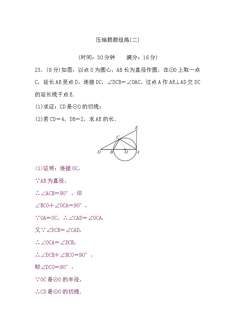 中考数学复习压轴题题组练(二)含答案01