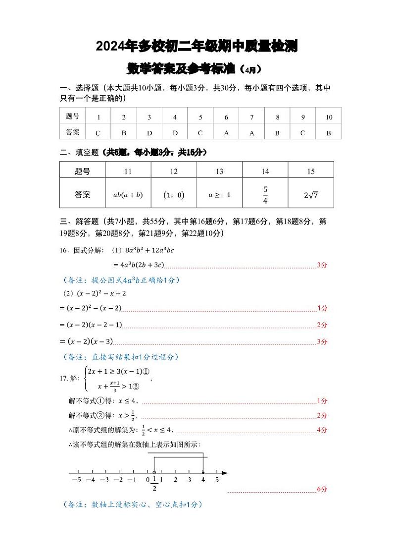 广东省深圳市第13校2023-2024学年八年级下学期期中联考数学试题参考答案第1页