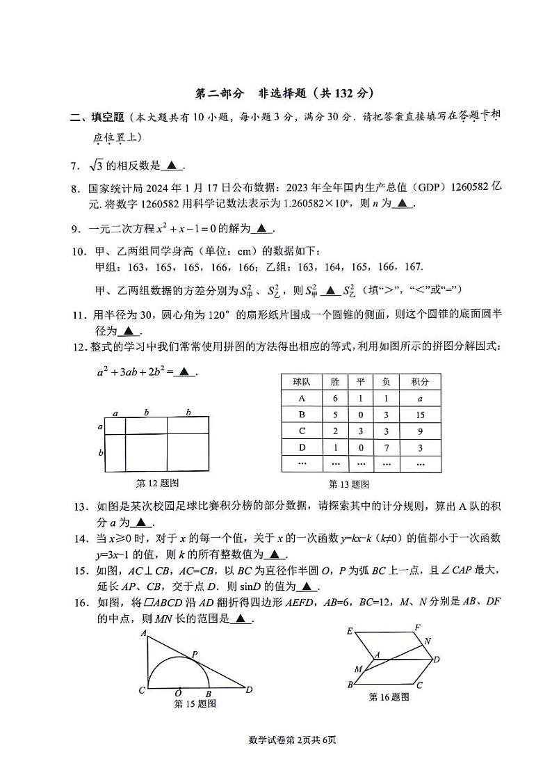 2024年江苏省泰州市海陵区中考一模数学试卷第2页