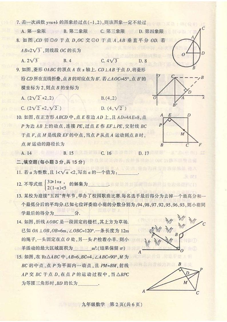 2024年河南省平顶山市中考二模数学试题第2页