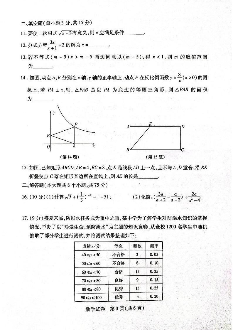 河南省信阳市固始县2023—2024学年九年级下学期一模数学试题第3页