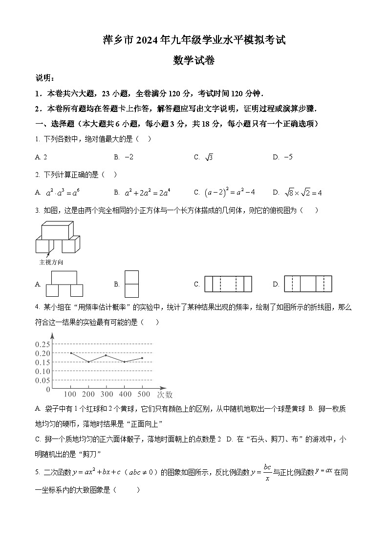 2024年江西省萍乡市中考一模数学试题（原卷版+解析版）01