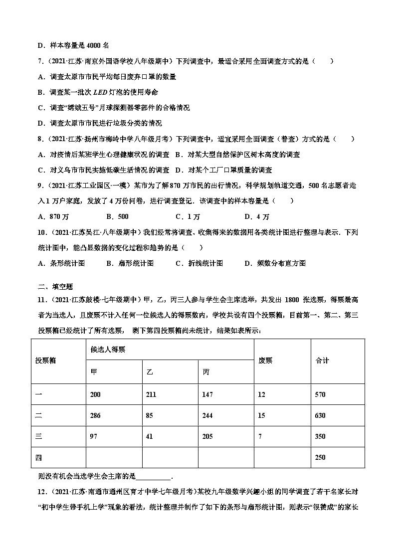 专题01 数据分析之统计调查中考必考点专练-【考点培优尖子生专用】2021-2022学年八年级数学下册专题训练（苏科版）03