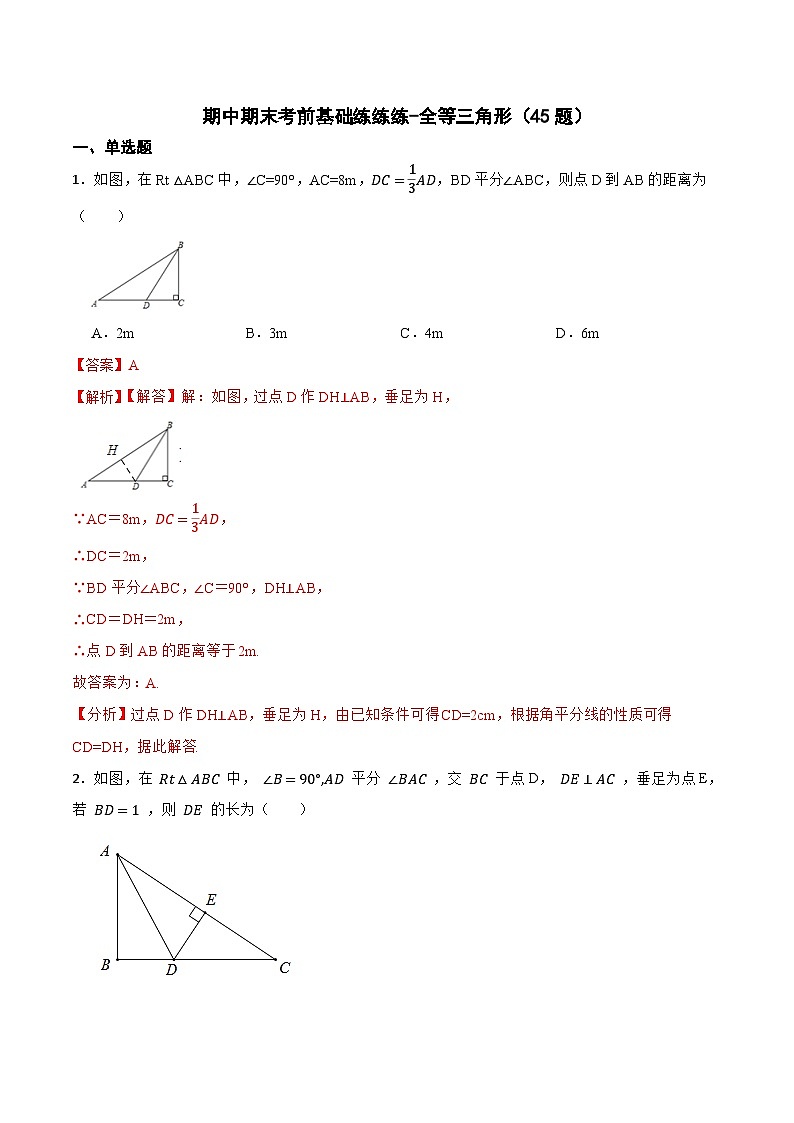 期中期末考前基础练练练-全等三角形（45题）-【重要笔记】2022-2023学年八年级数学上册重要考点精讲精练(人教版)01