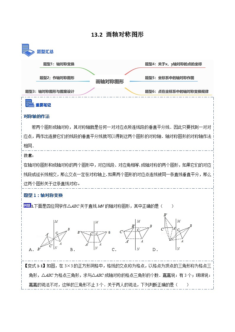 13.2画轴对称图形（讲+练）【6大题型】-【重要笔记】2022-2023学年八年级数学上册重要考点精讲精练(人教版)（原卷版）第1页