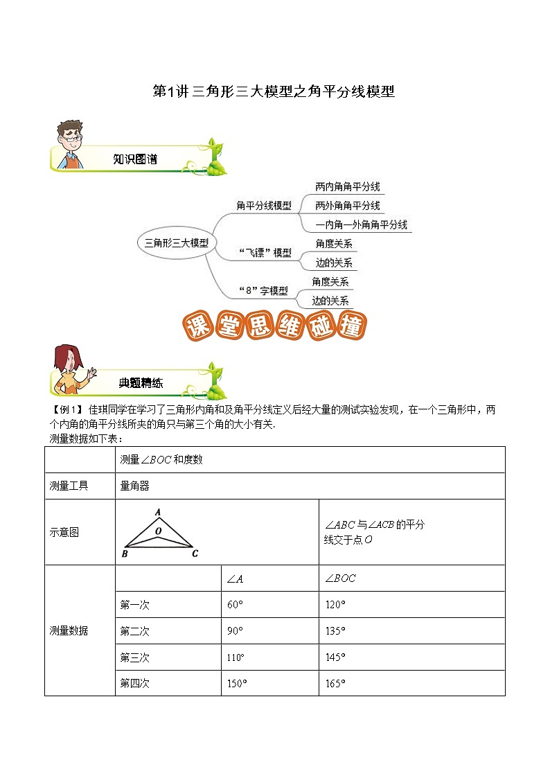 第01讲 三角形三大模型之角平分线模型-【专题突破】2021-2022学年七年级数学下学期精选专题思维拓展演练（苏科版）(原卷版)第1页