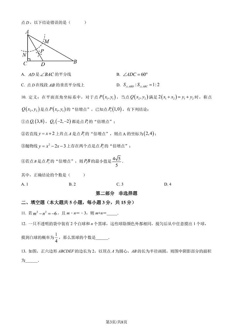 2024年广东省深圳市中考二模数学试题（原卷版）第3页