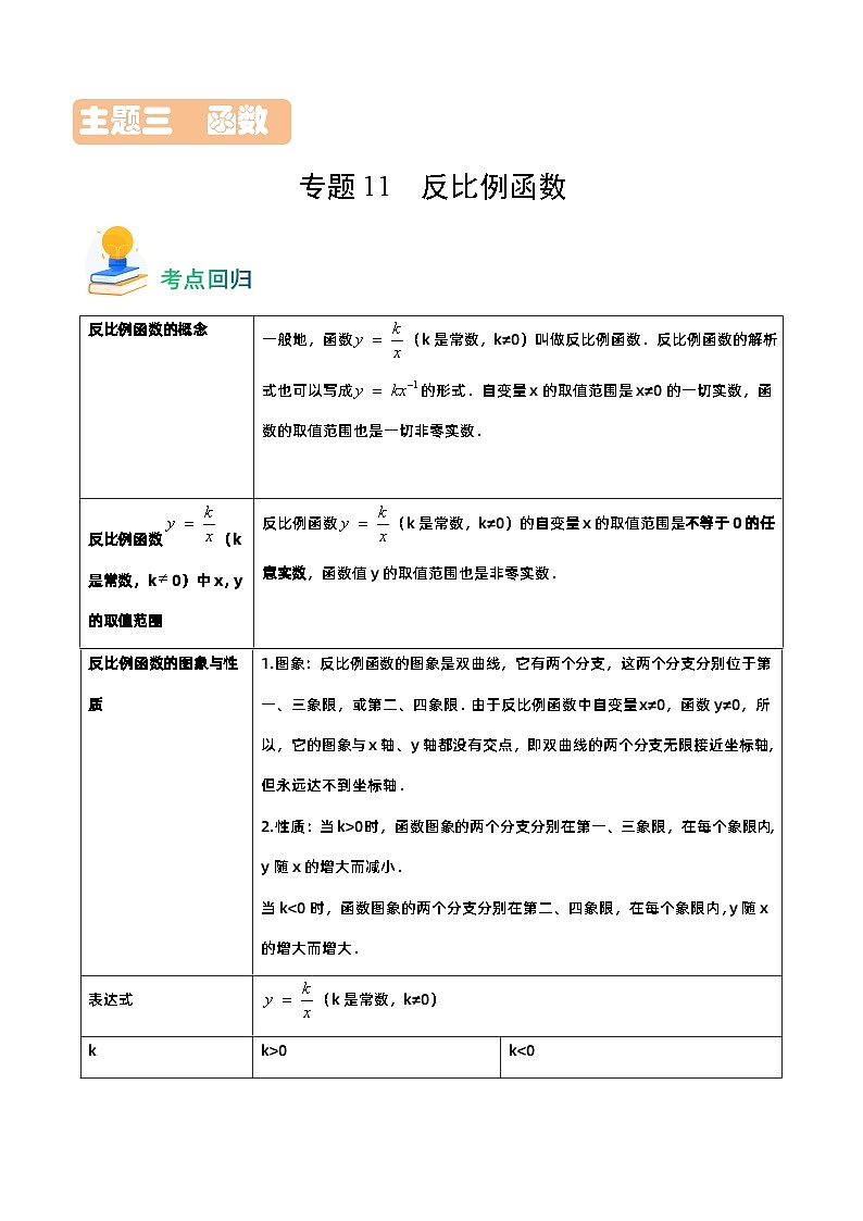 专题11 反比例函数（7类重点考向）（考点回归）第1页