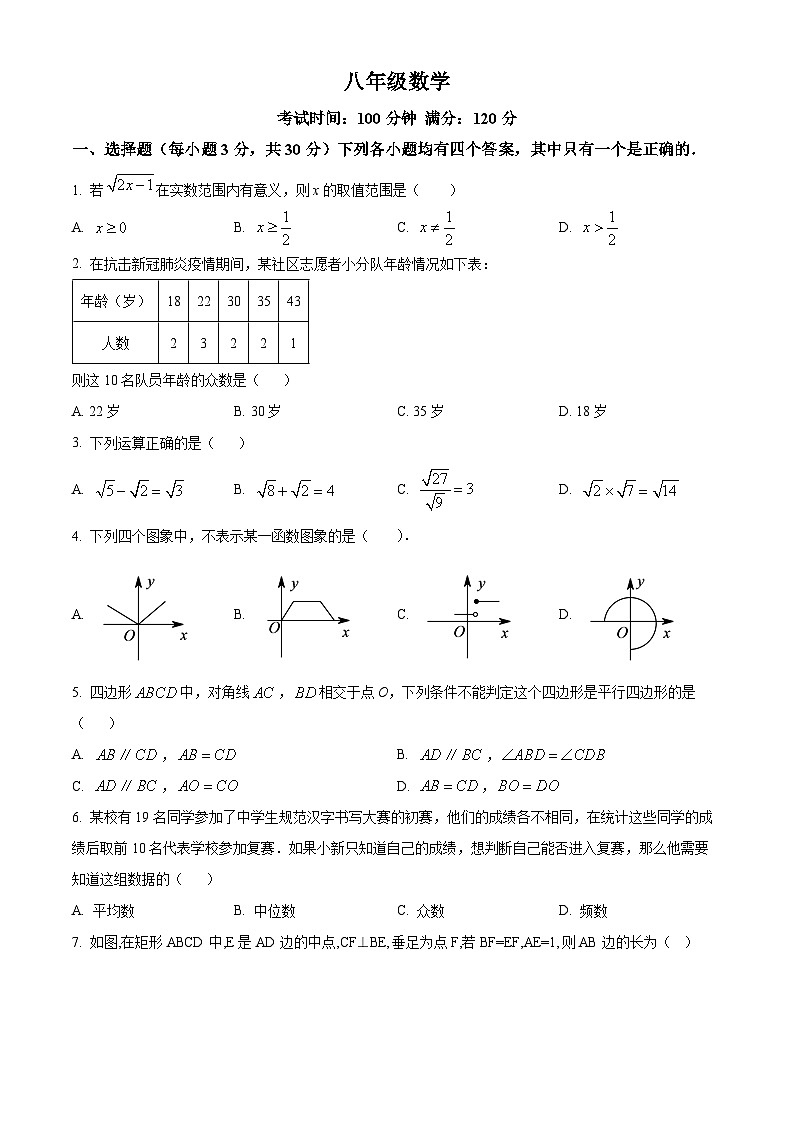 湖南省郴州市嘉禾县坦坪镇田心中学2023-2024学年八年级下学期期中数学试题（原卷版）第1页
