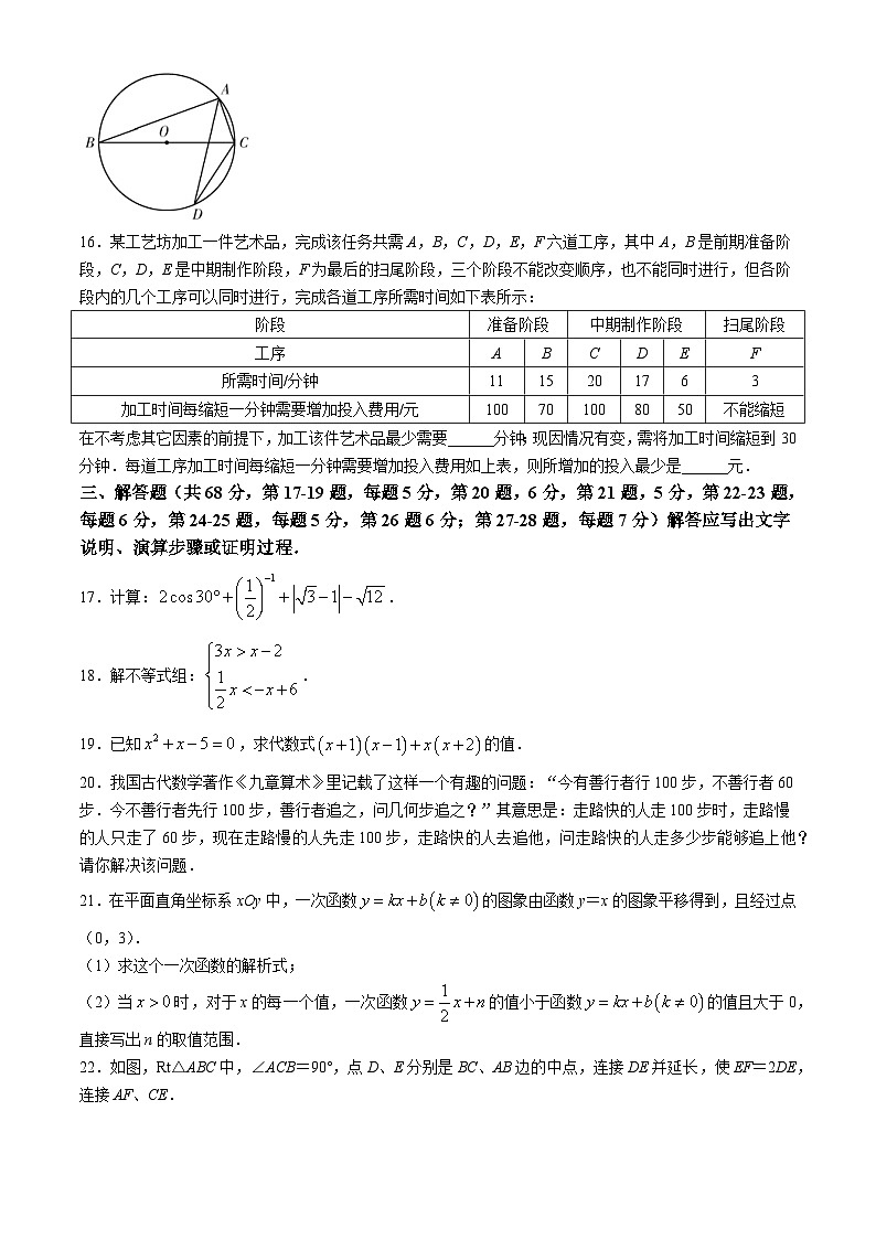 2024北京市平谷区中考一模数学试题03
