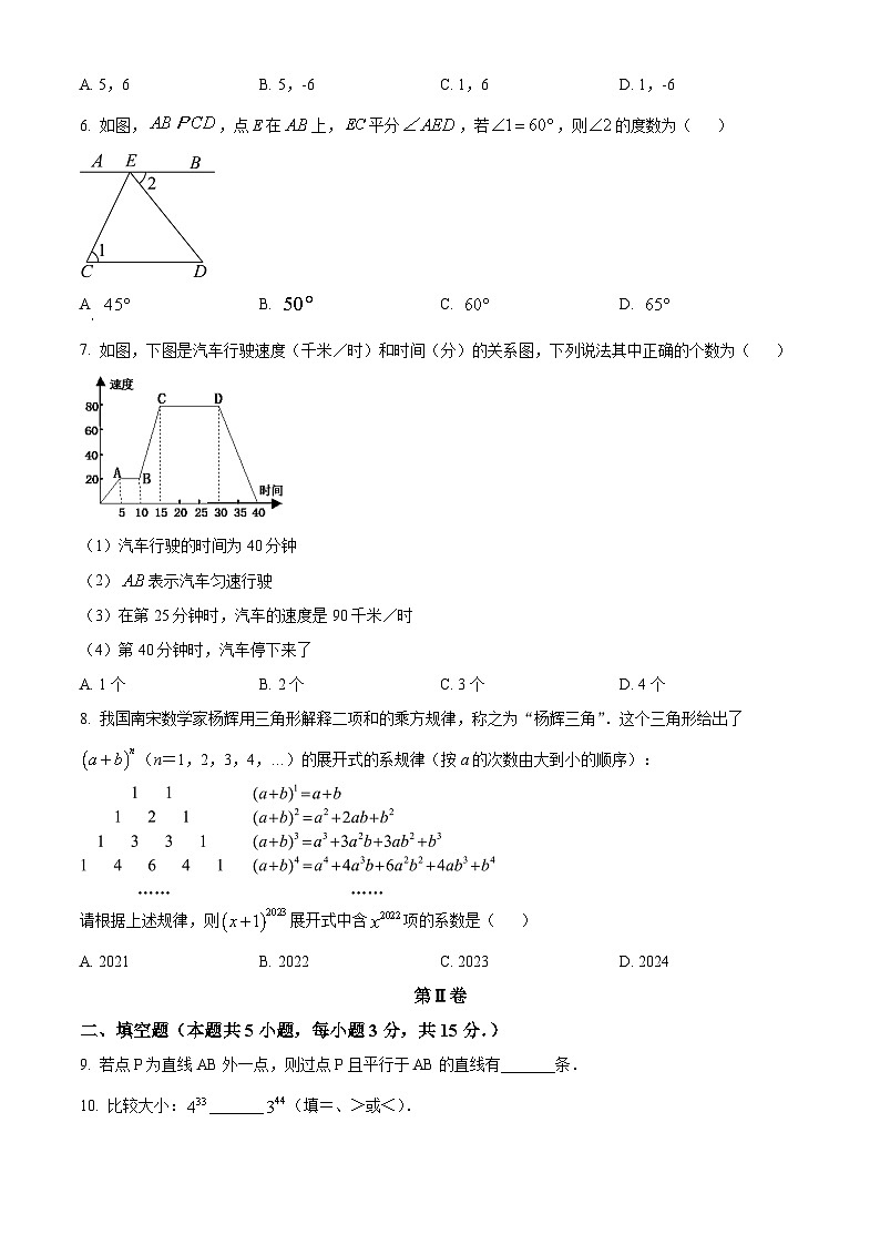 陕西省宝鸡市凤翔区2023-2024学年七年级下学期期中数学试题（原卷版）第2页