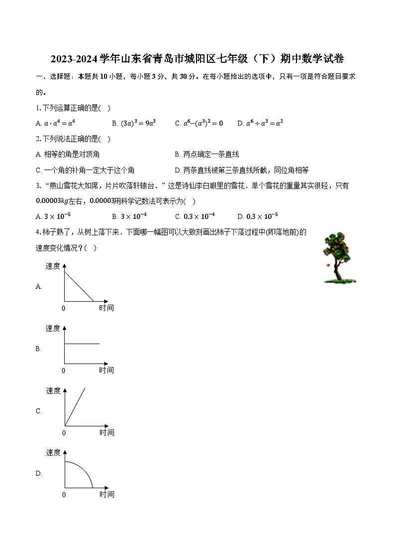 2023-2024学年山东省青岛市城阳区七年级（下）期中数学试卷（含解析）第1页
