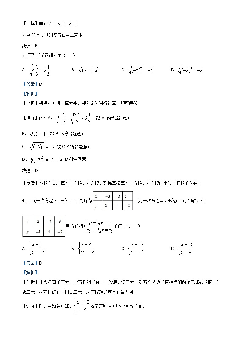 福建省福州第一中学2023-2024学年七年级下学期期中数学试题（原卷版+解析版）02