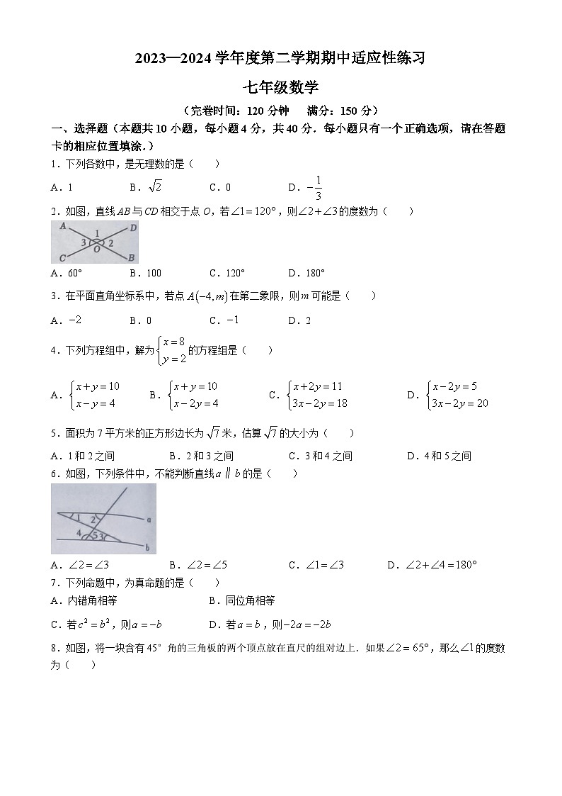 福建省福州市闽清县2023-2024学年七年级下学期期中数学试题第1页