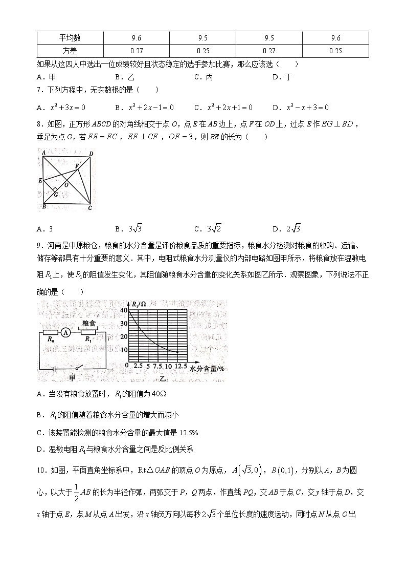 2024年河南省中考二模数学试题(无答案)第2页