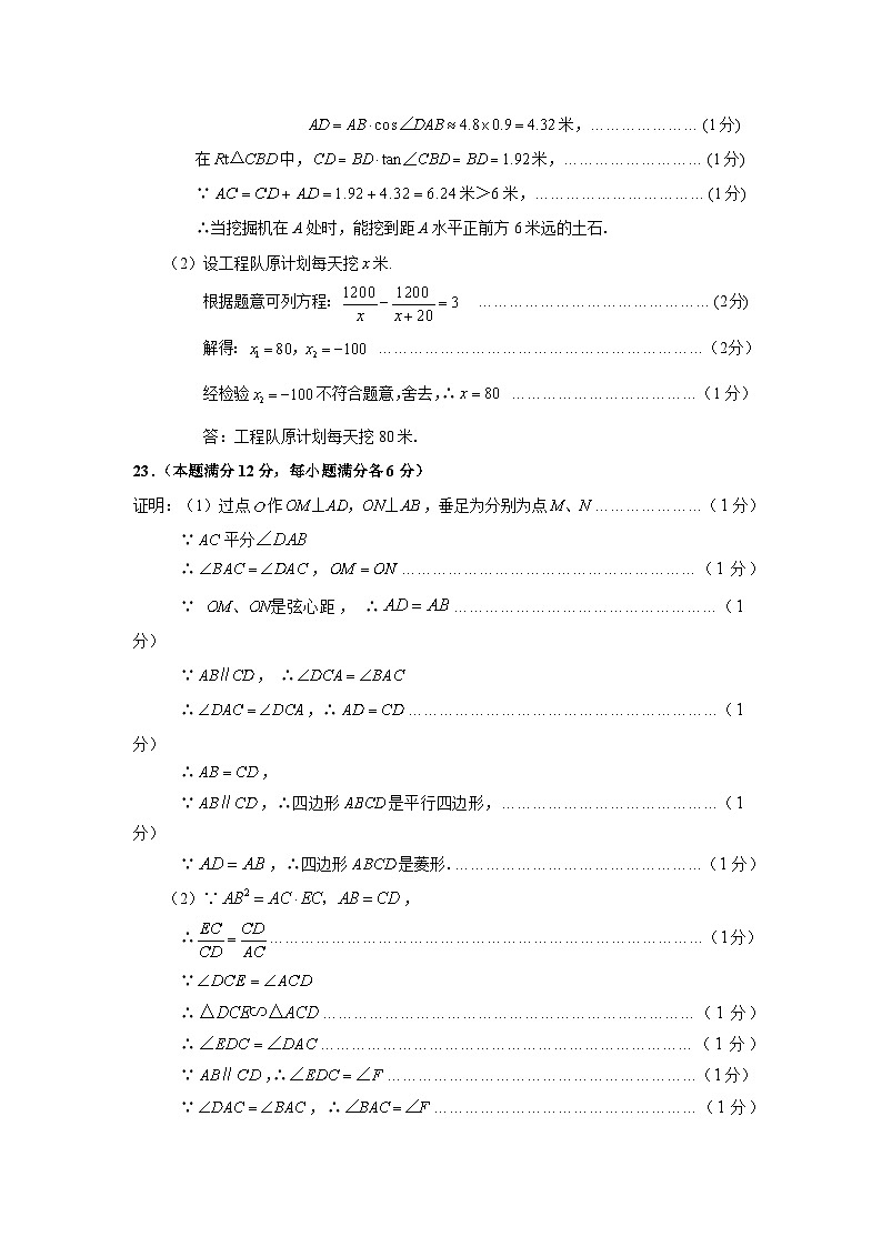 2024崇明区中考数学二模卷评分标准03