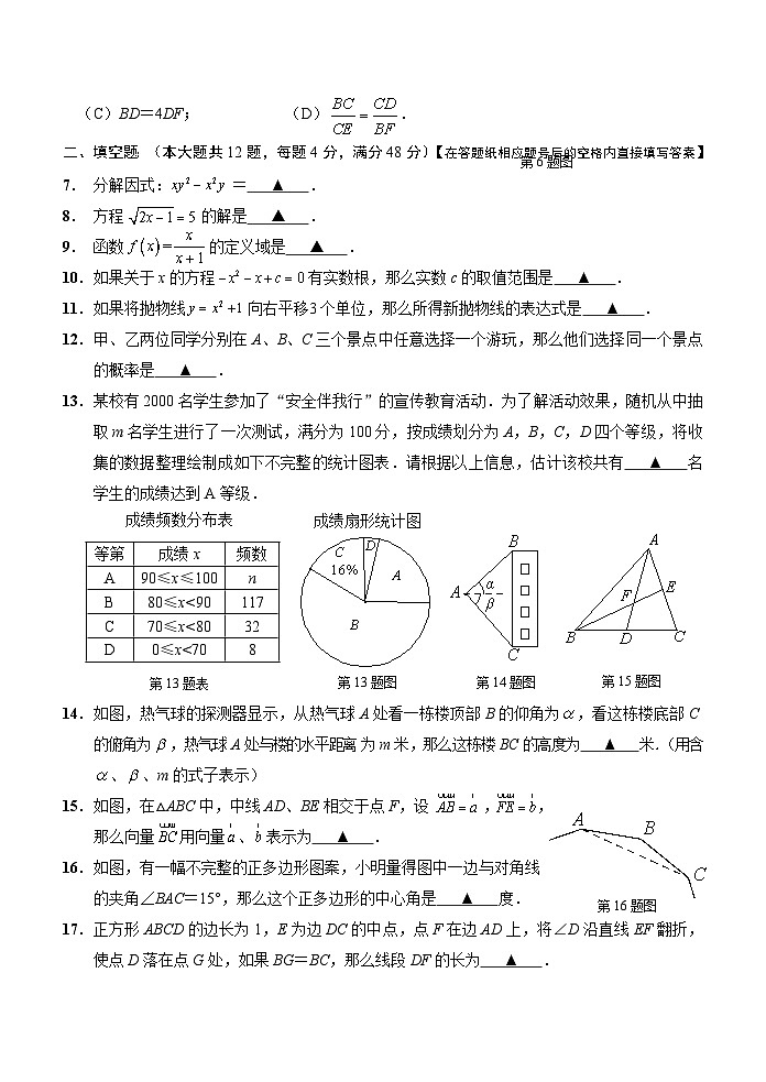 2024青浦区中考数学二模卷第2页
