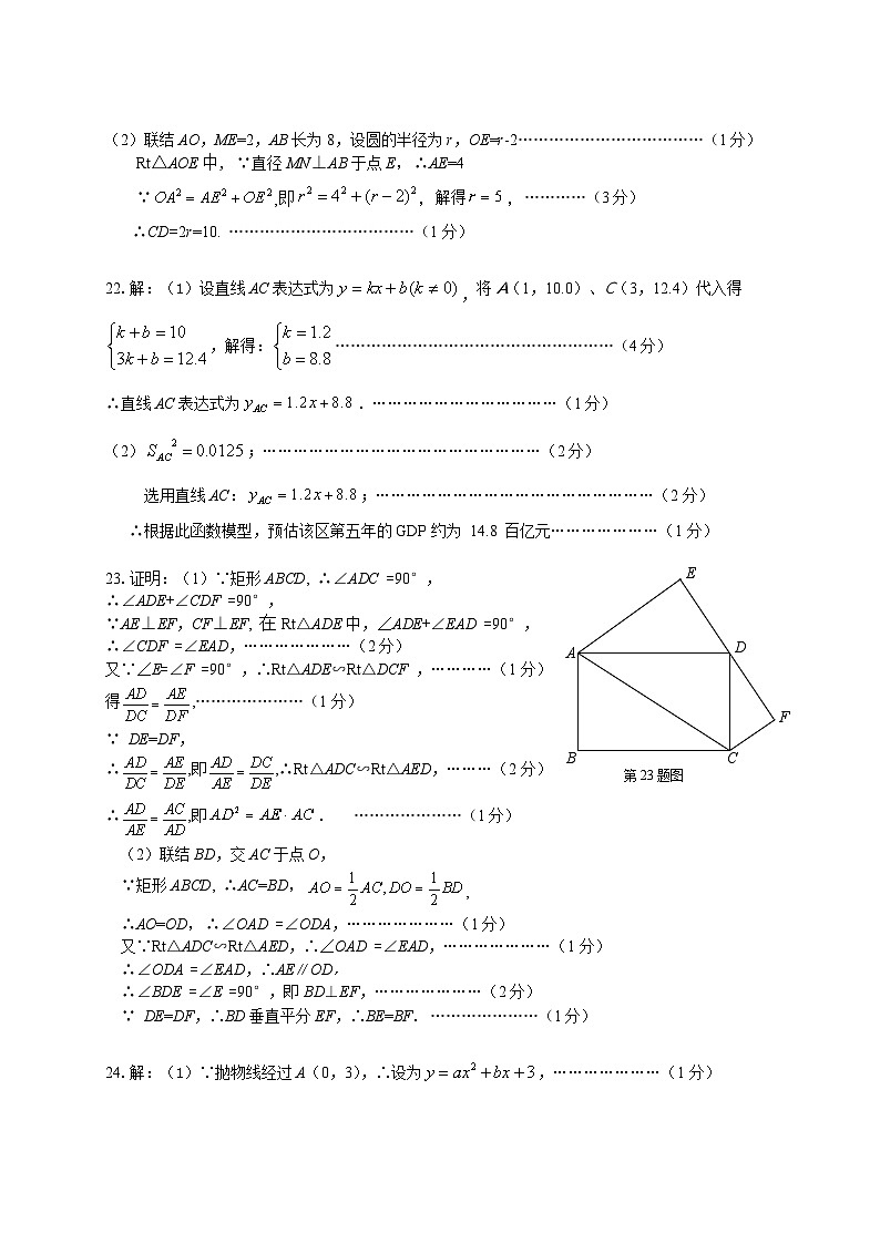 2024静安区中考数学二模卷答案第2页