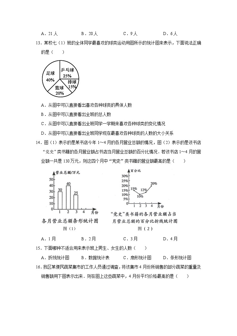 京改版数学七年级下册 第9章 数据的收集与表示 单元测试卷303