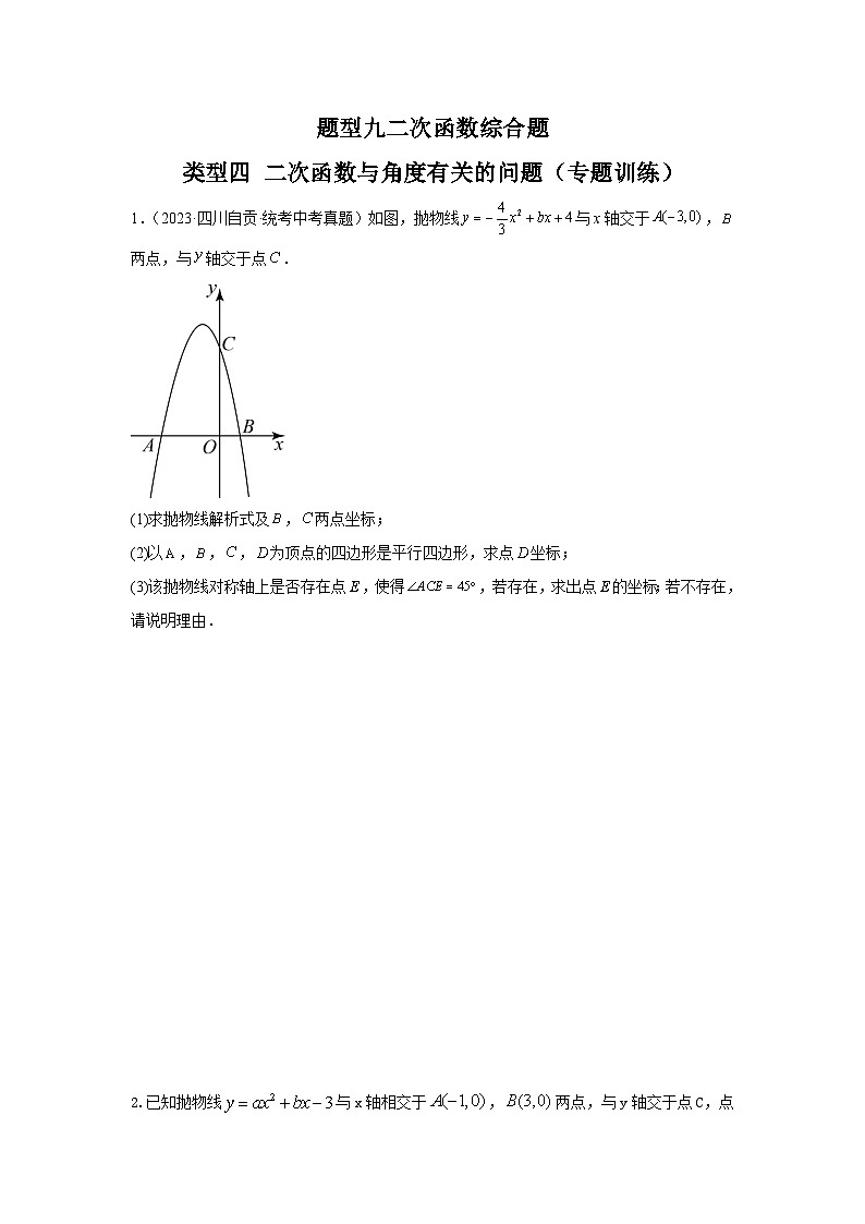 题型9 二次函数综合题 类型4 二次函数与角度有关的问题12题（专题训练）（学生版）第1页
