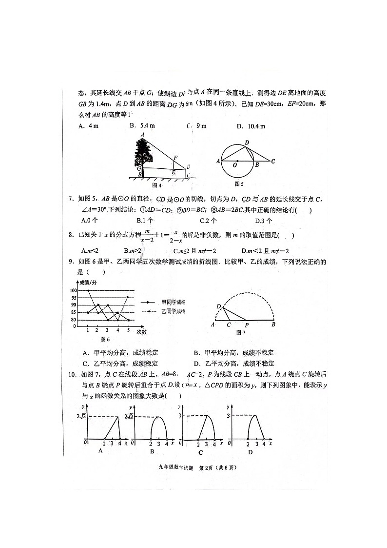 山东省菏泽市鲁西新区2024年九年级中考一模数学试题(图片版)第2页